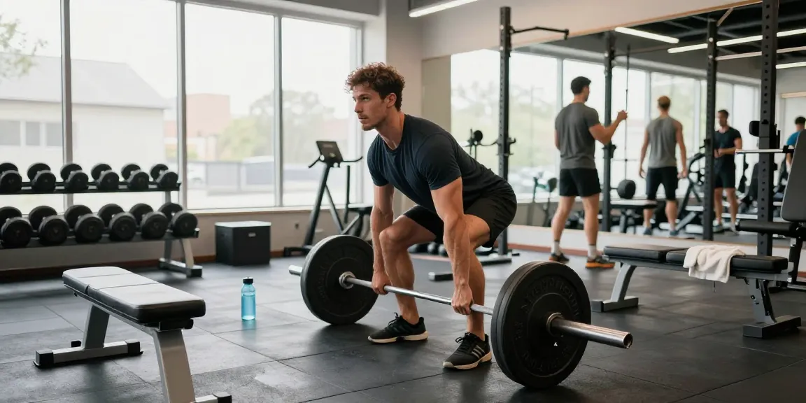 Steroidshop: Bodybuilder beim Training mit Gewichten im modernen Fitnessstudio.