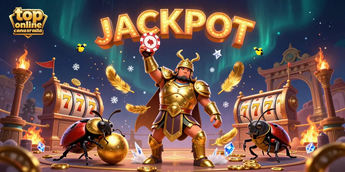 Join the excitement of the top online casino Australia with this dynamic 3D illustration featuring a victorious beetle and vibrant gaming elements.