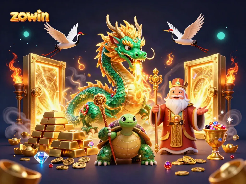 Experience the thrill at zowin, where a jade dragon and lucky cranes symbolize gaming fortune.